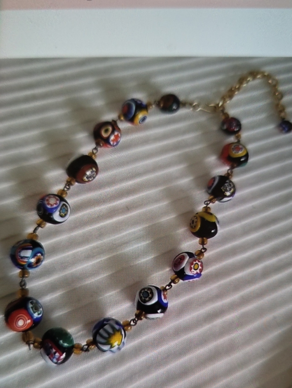 Vintage Colorful Millefiori Glass Bead Necklace - Multicolor